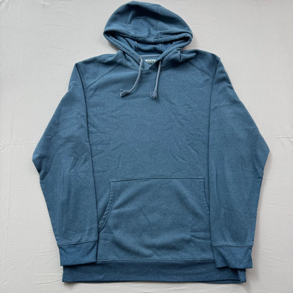 Duluth Trading Co Mens XL Blue Heathered Pullover Hoodie Sweatshirt Kangaroo Pkt